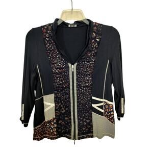 5409) Gelco Black Mix Print Zip Up Lightweight Cardigan  Jacket EU38/ US 8